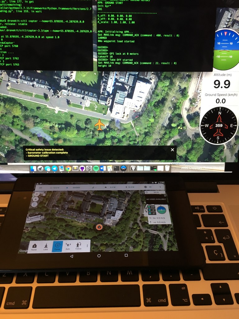 qgroundcontrol on the mac and tower on the tablet