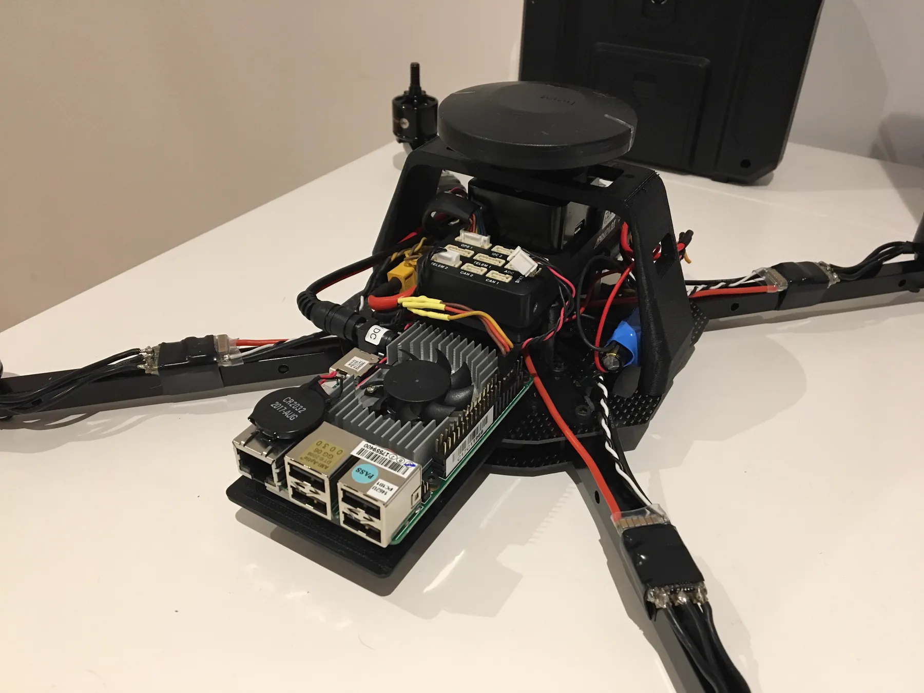 A drone on-board companion computer, a stacked single-board computer module, in close-up
