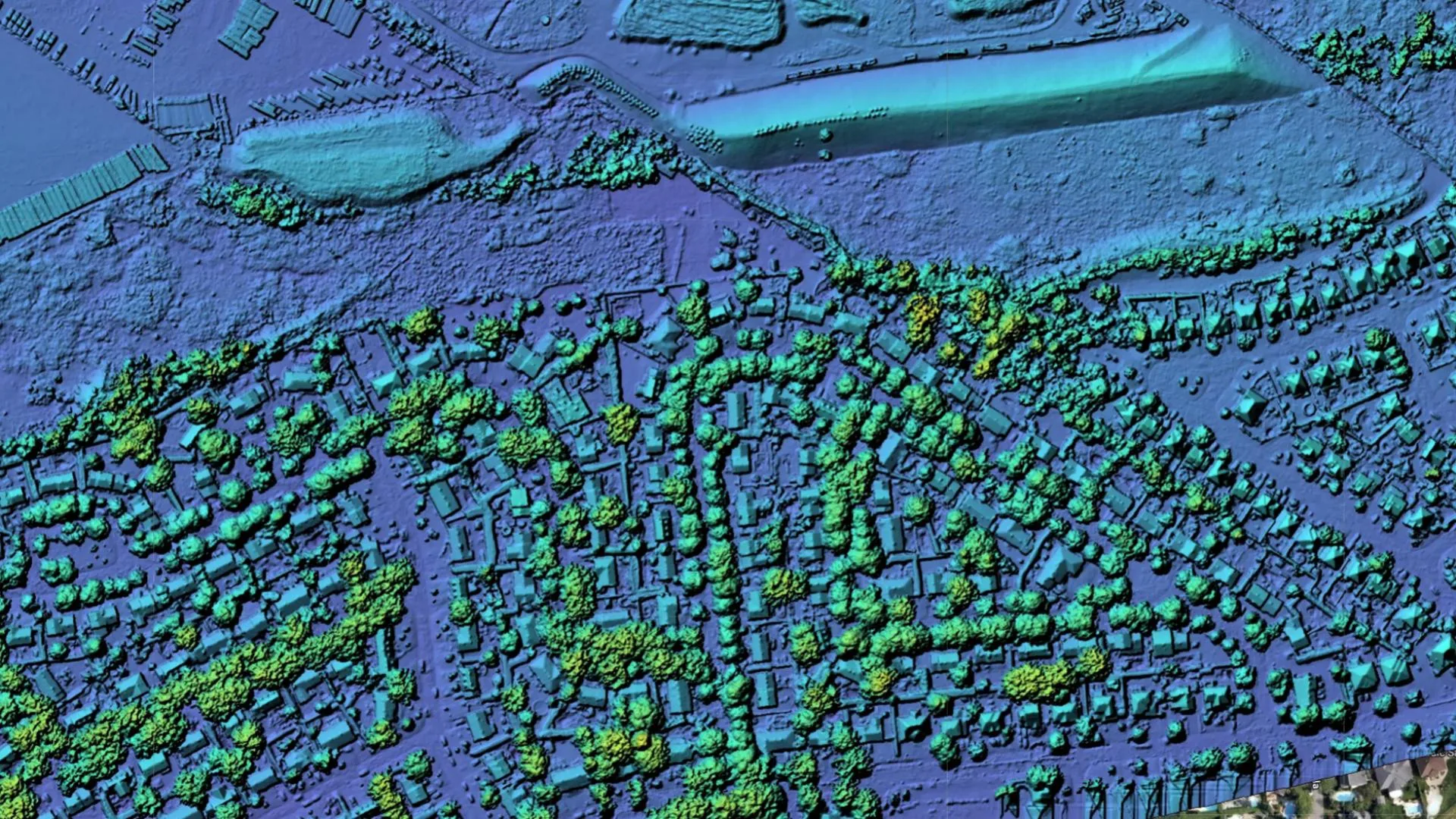 Colorized digital surface model reconstructed from drone imagery